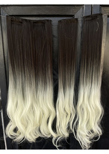 Bitter Kahve Platin Ombreli Su Dalgalı Uzun Yarım Ay Saç - 3 Parça Çıt Çıt 80 cm 270 gr