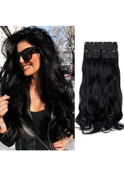 Siyah Su Dalgalı Uzun Yarım Ay Saç - 3 Parça Çıt Çıt 75 cm 230 gr fiyatları