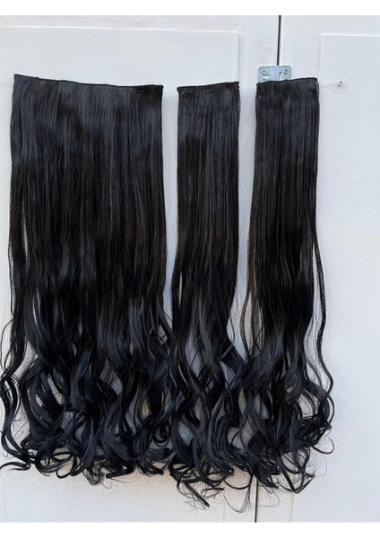 Siyah Su Dalgalı Uzun Yarım Ay Saç - 3 Parça Çıt Çıt 75 cm 230 gr