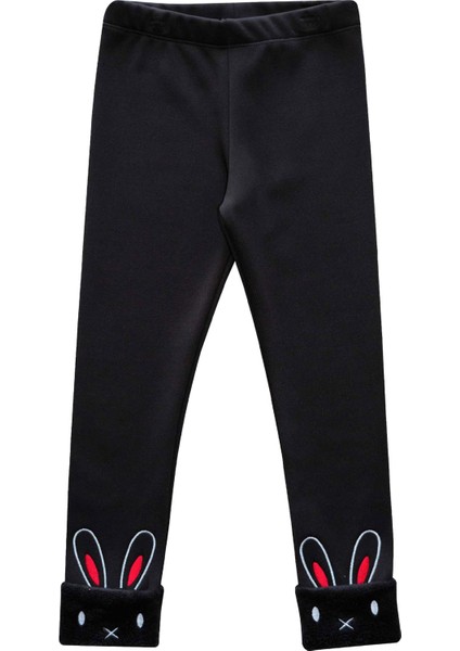 Siyah Kız Çocuk Full Şardonlu Kulaklı Tavşan Nakışlı (Nova) Tayt