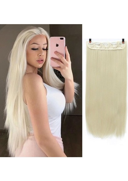 Platin Düz Yarım Ay Saç - Sentetik Çıt Çıt - 3 Parça