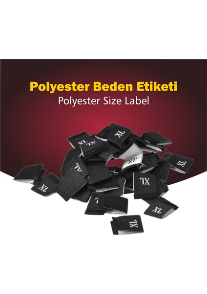 Giyim Etiketi / XL Beden Siyah Renk Polyester Dokuma Orta Katlama - 500 Adet