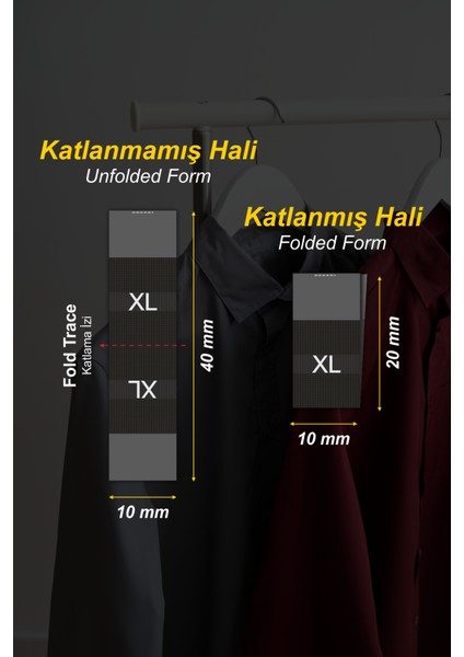 Giyim Etiketi / XL Beden Siyah Renk Polyester Dokuma Orta Katlama - 500 Adet modelleri