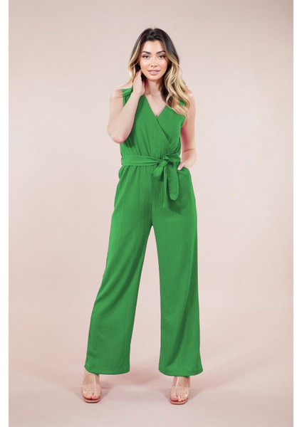 Yeşil Bürümcük Uzun Tulum Kolsuz Örme Kumaş Günlük Kullanım İçin