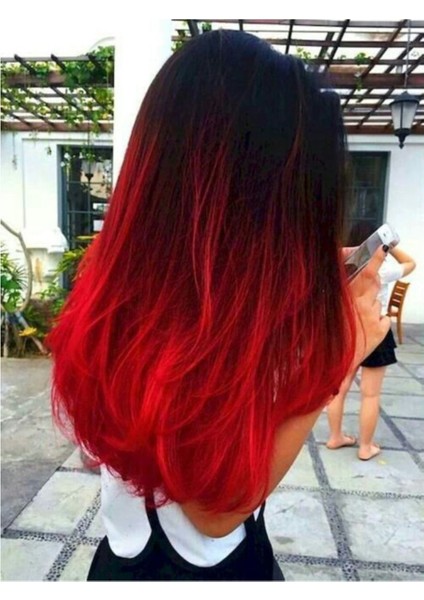 Siyah Kızıl Düz Uzun Yarım Ay Saç - 3 Parça Çıt Çıt 80 cm 270 gr fiyatları