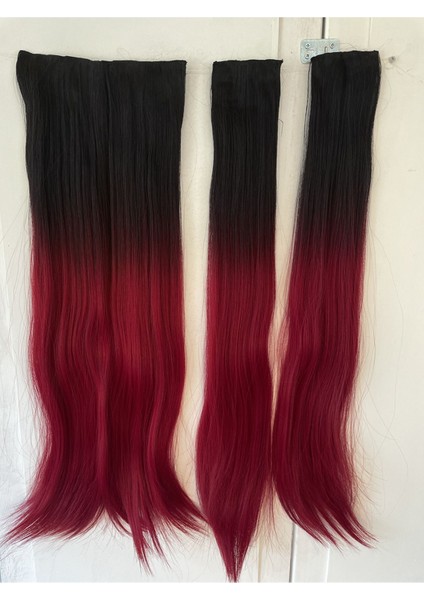 Siyah Kızıl Düz Uzun Yarım Ay Saç - 3 Parça Çıt Çıt 80 cm 270 gr