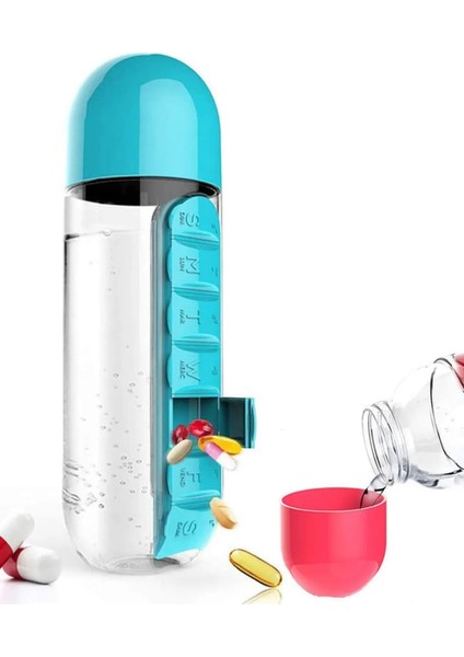 Krizantem Günlük Haftalık Ilaç Saklama Organizerli Suluk Ilaç Saklama Kabı Kapaklı Bpa Free 600 ml