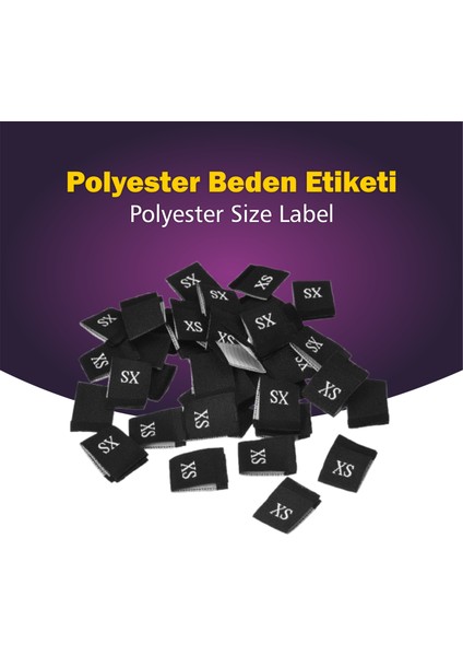 Giyim Etiketi / XS Beden Siyah Renk Polyester Dokuma Orta Katlama - 1000 Adet