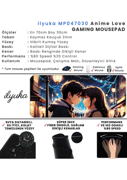 70X30 Anime Love Ilyuka MP047030 Büyük Boy Xl Gaming Mousepad Dikişli Kenar Kaymaz Taban 70X30CM