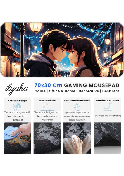 70X30 Anime Love Ilyuka MP047030 Büyük Boy Xl Gaming Mousepad Dikişli Kenar Kaymaz Taban 70X30CM