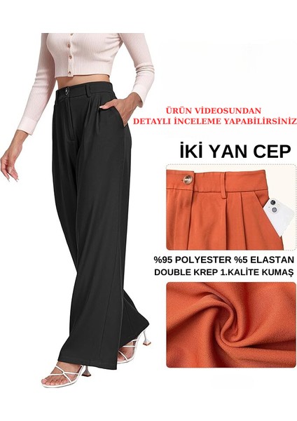 Bebs Fashion Bol Paça Yüksek Bel Kumaş Palazzo Pantolon