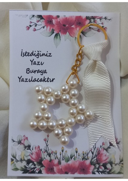 8mm Krem Inci Kartlı Kurdelalı Yıldız Anahtarlık 10 Adet fırsatları