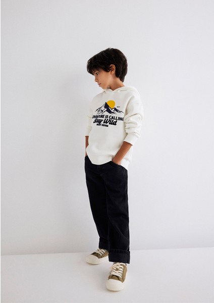 Kapüşonlu Baskılı Beyaz SWEATSHIRT6S10077-70057