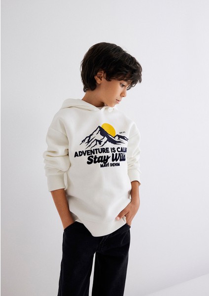 Kapüşonlu Baskılı Beyaz SWEATSHIRT6S10077-70057