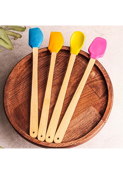 Like - 4'lü Isıya Dayanıklı Yapışmaz Silikon Spatula Seti Silikon Mutfak Seti Renkli Kaşık Seti Açık