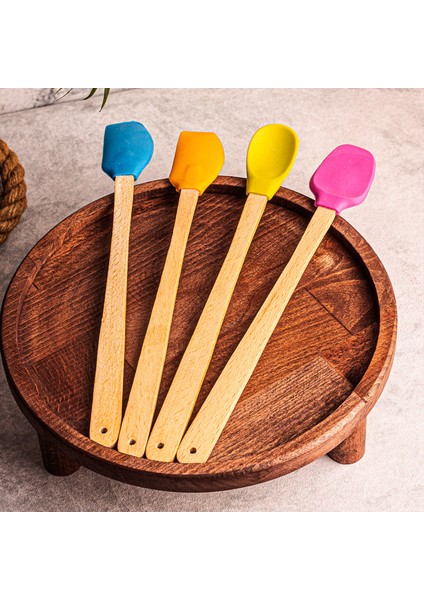 Like - 4'lü Isıya Dayanıklı Yapışmaz Silikon Spatula Seti Silikon Mutfak Seti Renkli Kaşık Seti Açık