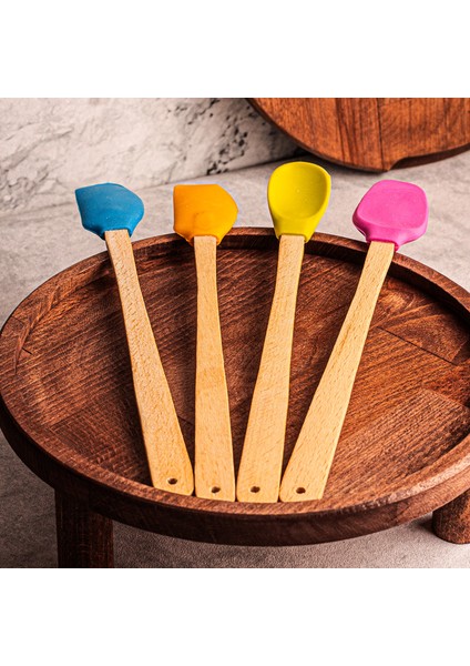 Like - 4'lü Isıya Dayanıklı Yapışmaz Silikon Spatula Seti Silikon Mutfak Seti Renkli Kaşık Seti Açık