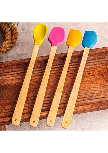 Like - 4'lü Isıya Dayanıklı Yapışmaz Silikon Spatula Seti Silikon Mutfak Seti Renkli Kaşık Seti Açık