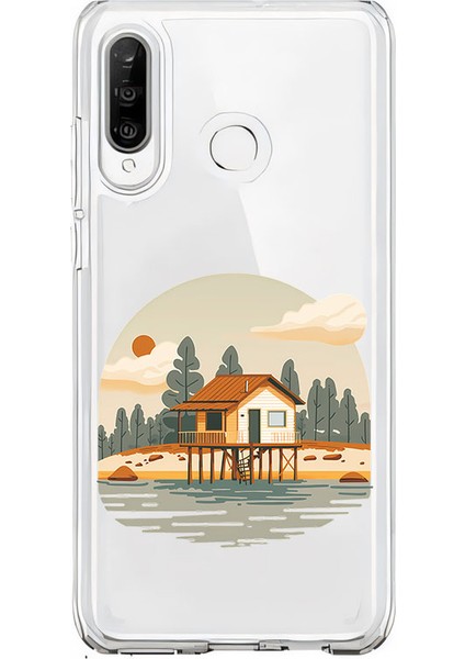 Huawei P30 Lite Uyumlu Göl Evi Desenli Silikon Kılıf