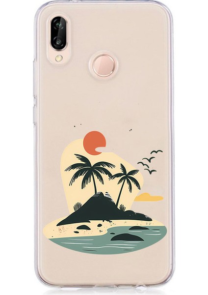 Huawei P20 Lite Uyumlu Ada Gün Batımı Desenli Silikon Kılıf