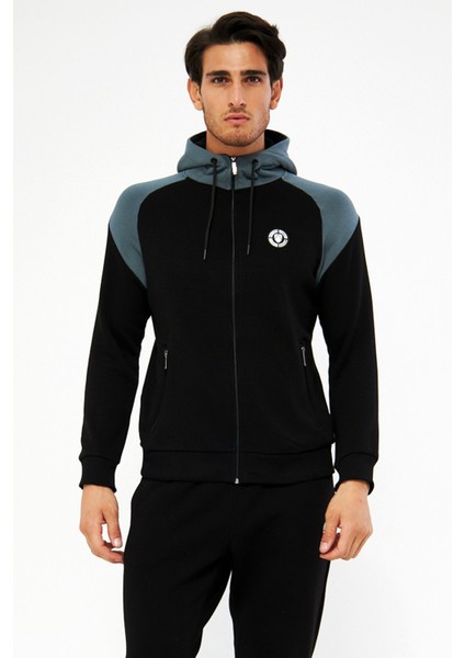 Erkek Siyah Önden Fermuarlı Kapüşonlu 3 Iplik Şardonlu Kışlık Eşofman Takımı EDY5723S modelleri