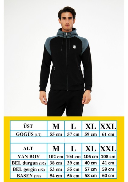 Erkek Siyah Önden Fermuarlı Kapüşonlu 3 Iplik Şardonlu Kışlık Eşofman Takımı EDY5723S indirimleri