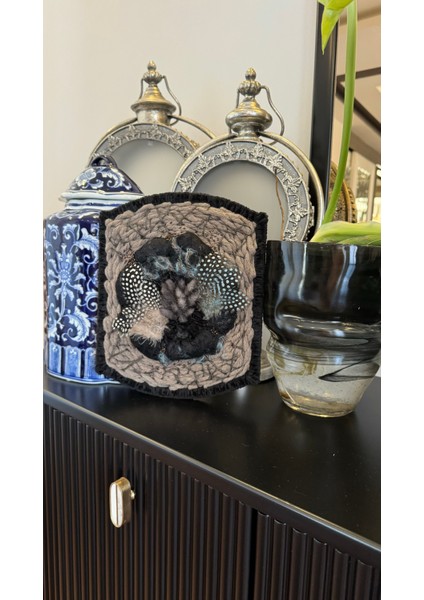 Tün Tüylü Siyah Vizon Kahve Buğdaylı Bohem Etnik Duvar Ev Dekorasyonu