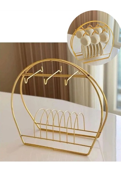 Gold 6 Kancalı Fincan Askısı Lüks Bardak Standı Fincanlık Fincanorganizer