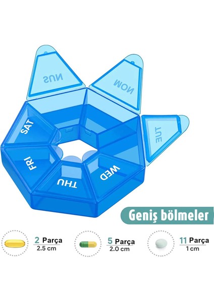 Krizantem 2li' Ilaç Saklama Kabı Günlük Ilaç Saklama Kutusu Plastik 7 Bölmeli Hap Kutusu Seyahat Ilaç Çantası