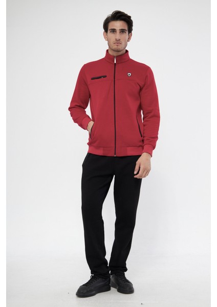 Erkek Kırmızı Yarım Balıkçı Yaka Düz Paça 3 Iplik Şardonlu Kışlık Eşofman Takımı EDY201501K modelleri