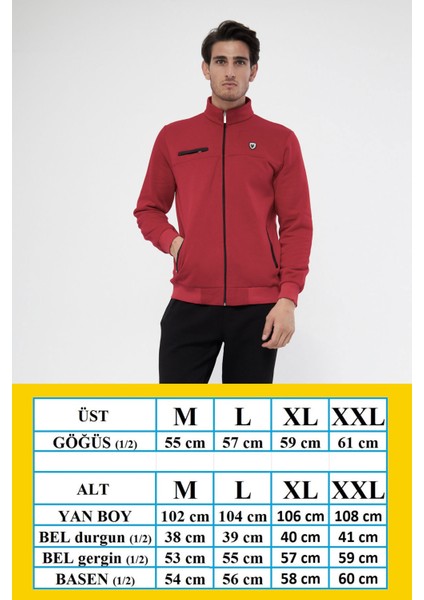 Erkek Kırmızı Yarım Balıkçı Yaka Düz Paça 3 Iplik Şardonlu Kışlık Eşofman Takımı EDY201501K indirimleri