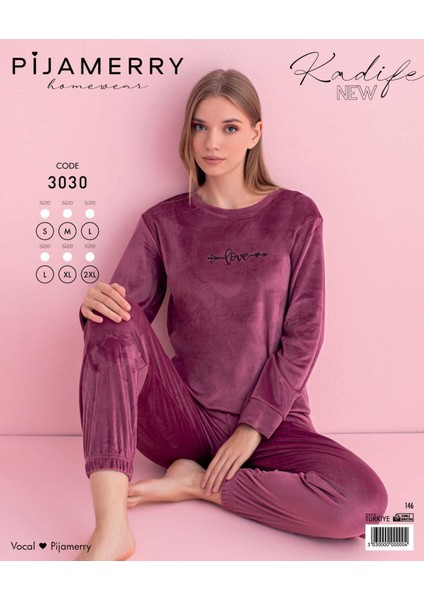 Kadın Kışlık Bisiklet Yaka Kadife Pijama Takımı 3030G - 1 Adet modelleri