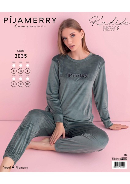 Kadın Kışlık Bisiklet Yaka Kadife Pijama Takımı 3035SY - 1 Adet modelleri