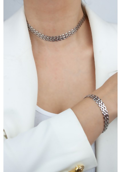 Geçme Zincir Choker Kolye Bileklik Set