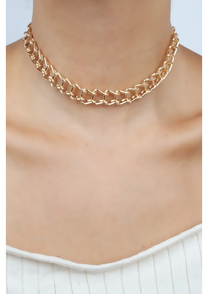 Geçme Zincir Gold Choker Kolye