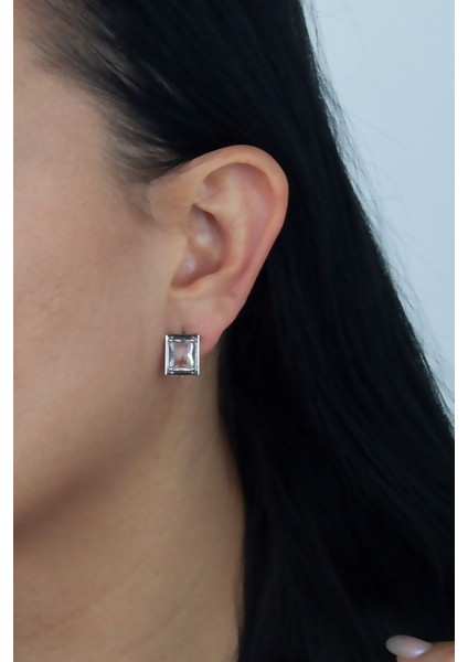 Kristal Taşlı Geometrik Küpe