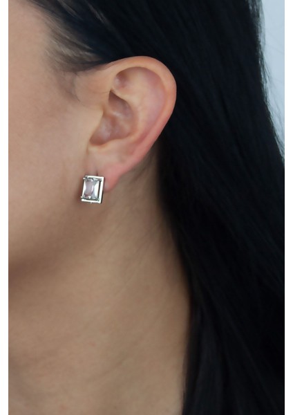 Kristal Taşlı Geometrik Küpe