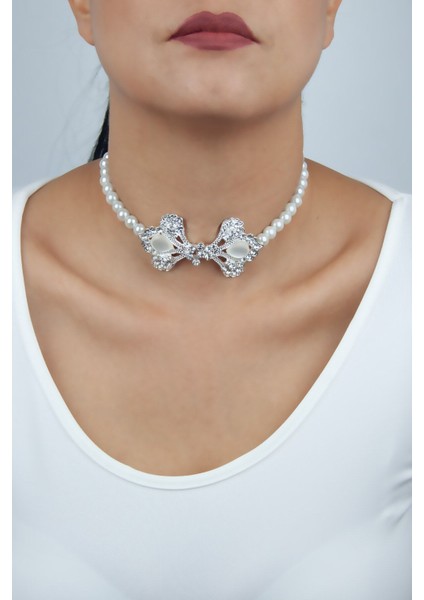Zirkon Taşlı Cam Inci Choker Kolye
