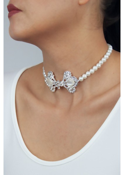 Zirkon Taşlı Cam Inci Choker Kolye
