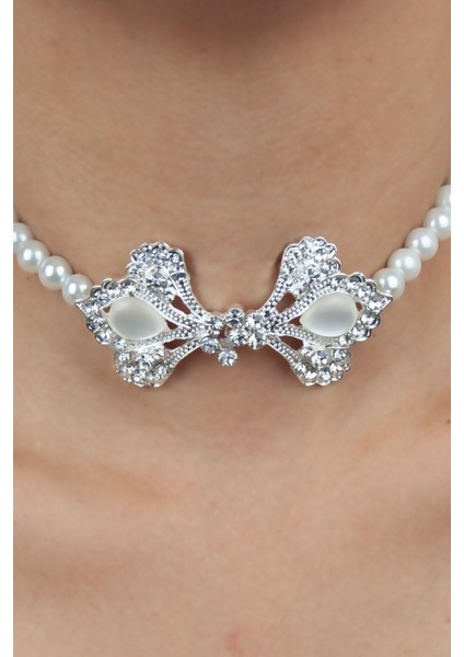 Zirkon Taşlı Cam Inci Choker Kolye