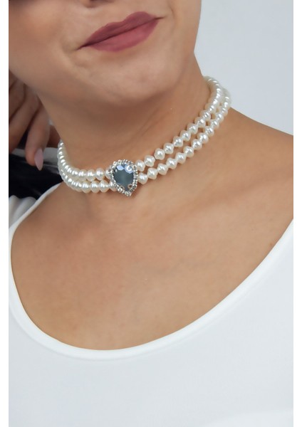 Kristal Taşlı Inci Choker Kolye