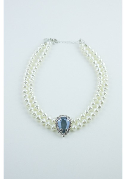Kristal Taşlı Inci Choker Kolye