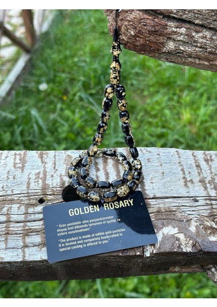 Kehribar Tesbih - Golden Rosary, Sertifikalı, Altınlı, Isim Yazılabilir Özel Ahşap Kutulu