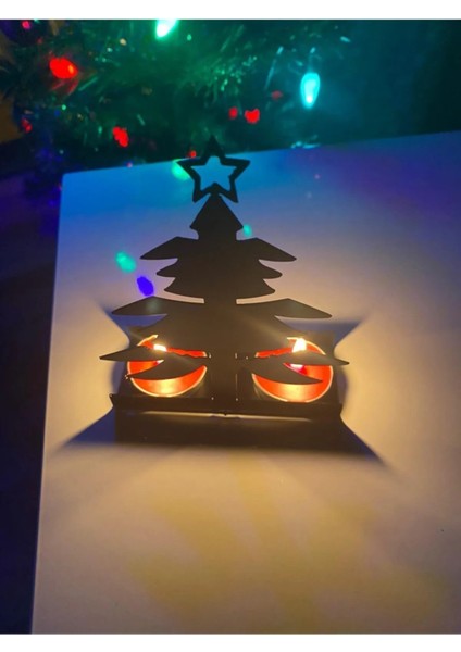 Dekoratif 3'lü Set Noel Baba Çam Ağacı Yılbaşı Temalı Tealight Mumluk Obje fırsatları