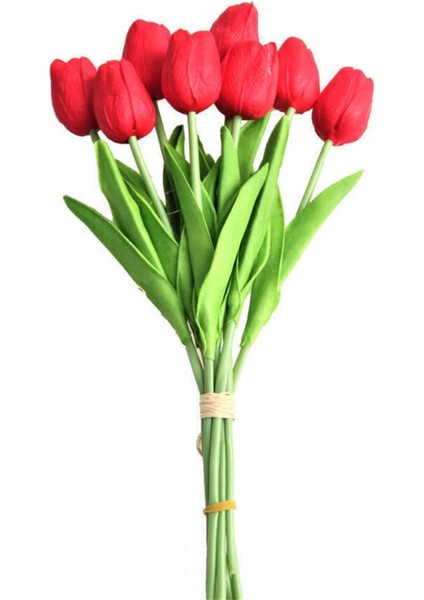 Tekno Trust Yapay 8li Islak Lale Buketi Gerçek Doku Kırmızı