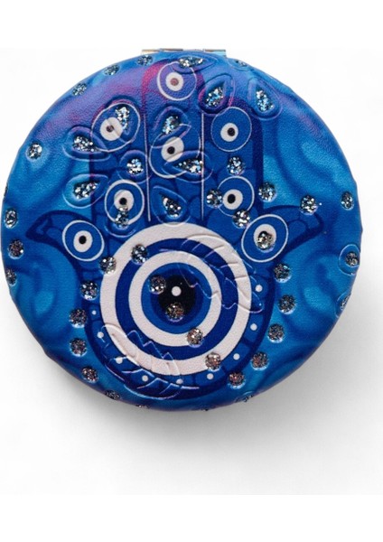 Cep Çanta Makyaj Aynası - Şık Desenli - Taşlı - Çift Taraflı - Yuvarlak 7 cm