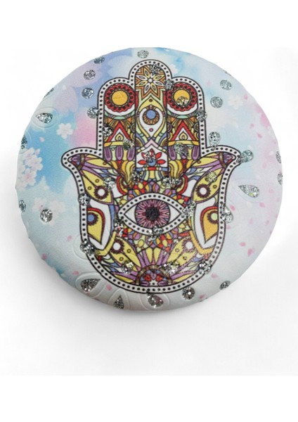Cep Çanta Makyaj Aynası - Şık Desenli - Taşlı - Çift Taraflı - Yuvarlak 7 cm