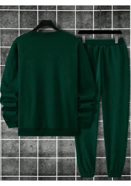 Erkek Dikey Baskılı Oversize Bisiklet Yaka Eşofman Takımı fırsatları