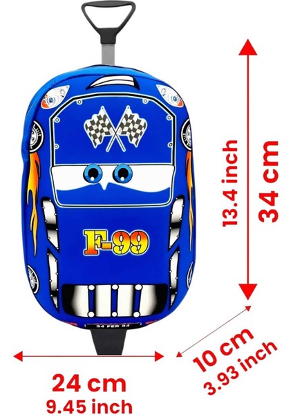 Çekçekli ve Tekerli Anaokulu Kreş Mavi F99 Yarış Arabası 2-6 Yaş 3D Eva Baskılı Okul Çantası