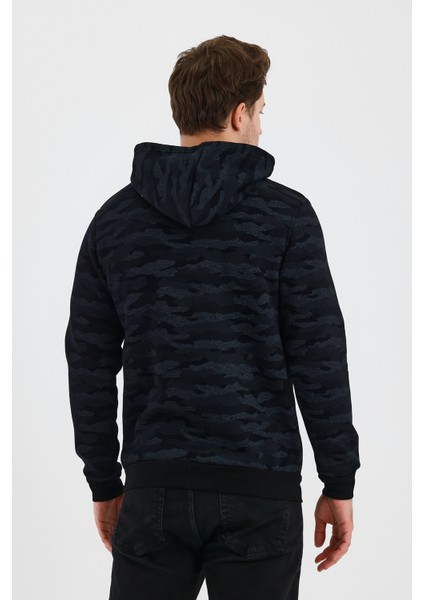 Erkek Kapşonlu Kamuflaj Baskılı 3 Iplik Sweatshirt